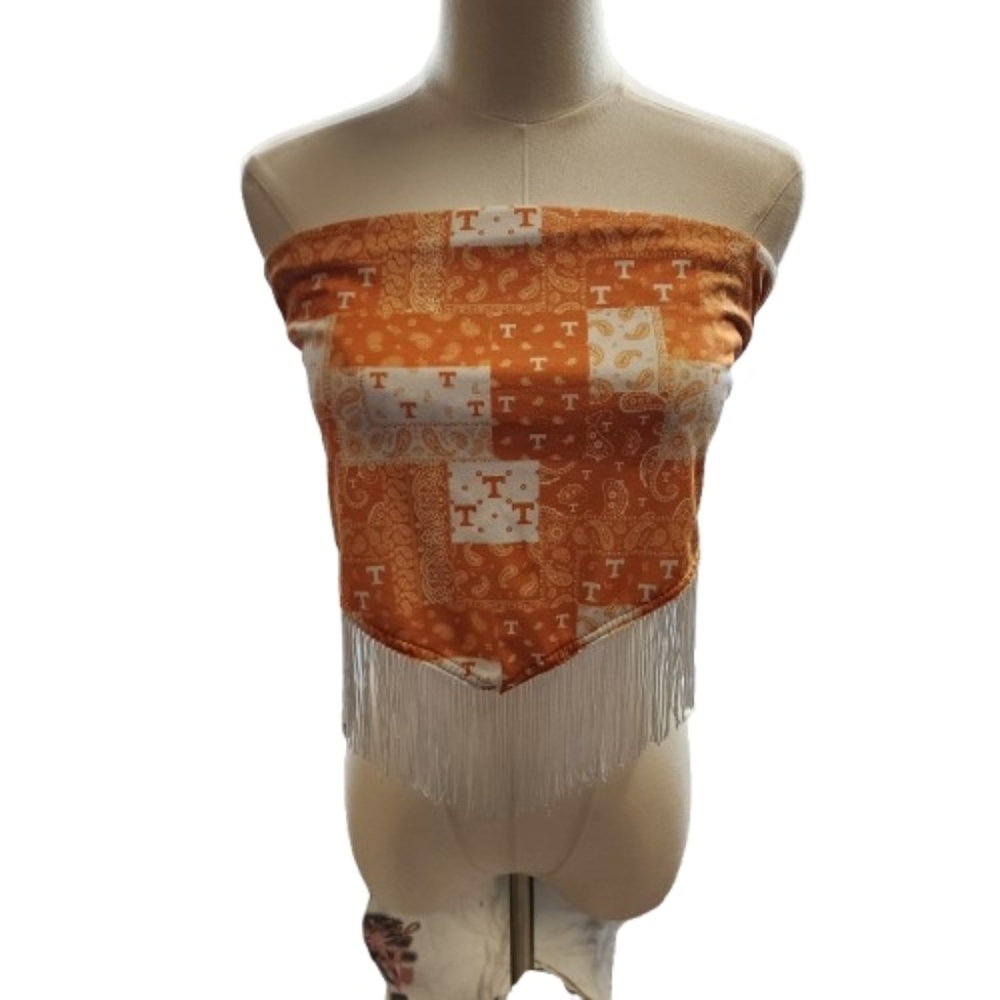 Tennessee Volunteers Orange Patchwork Fringe Strapless Bandana Top